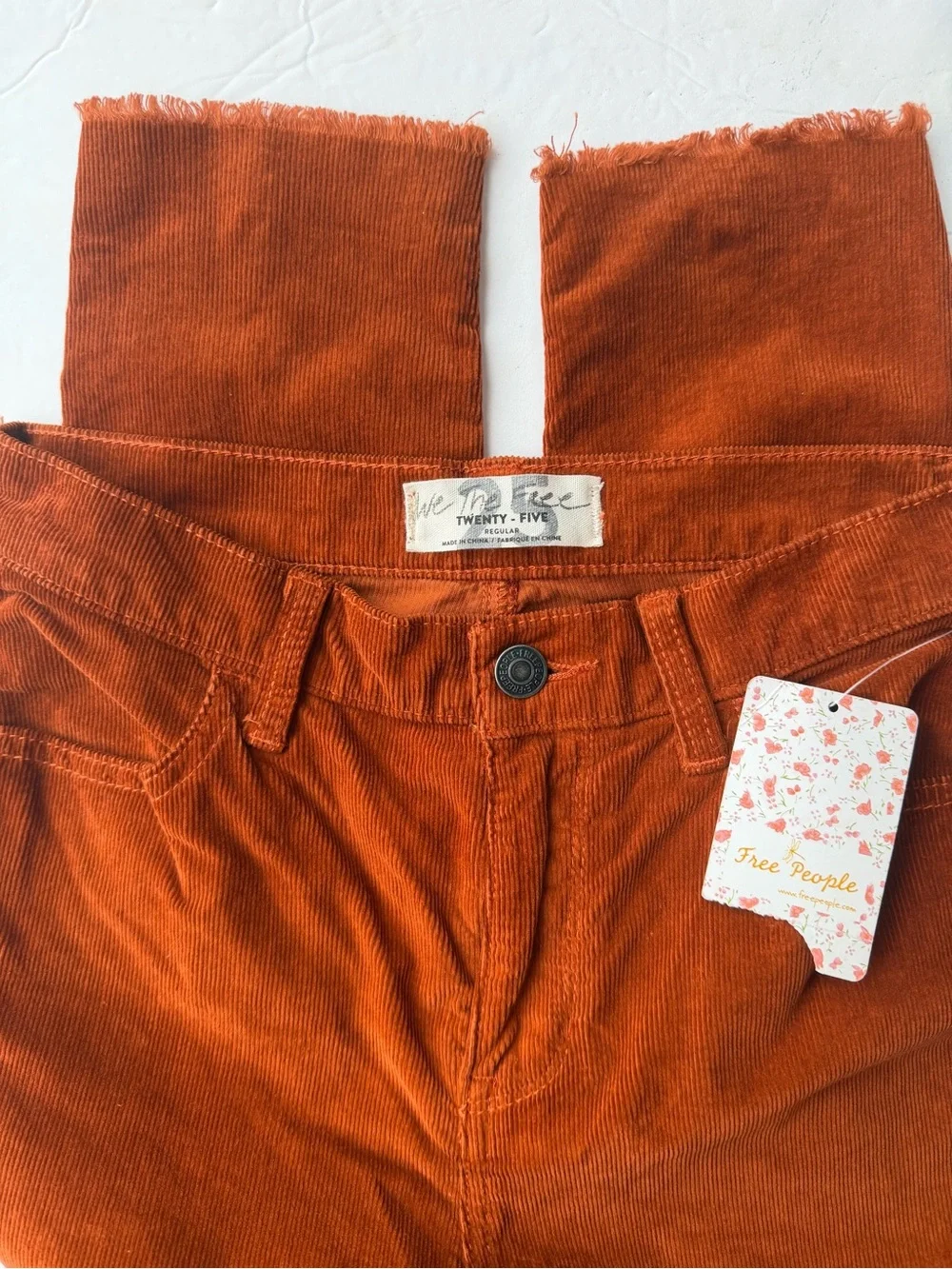 We the Free People rust 5 pocket corduroy pants jeans raw hem OB823192 sz 25 NWT